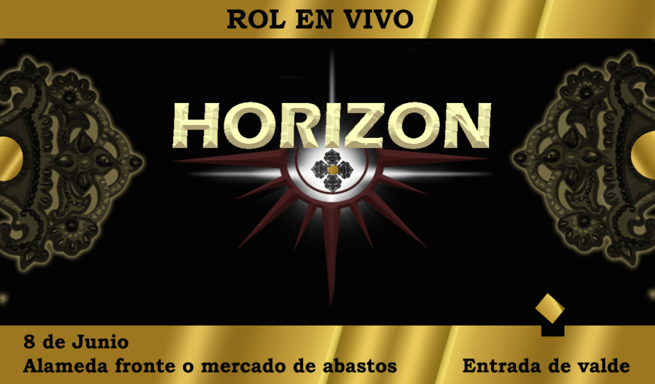 cartel dorado y negro con letras horizon