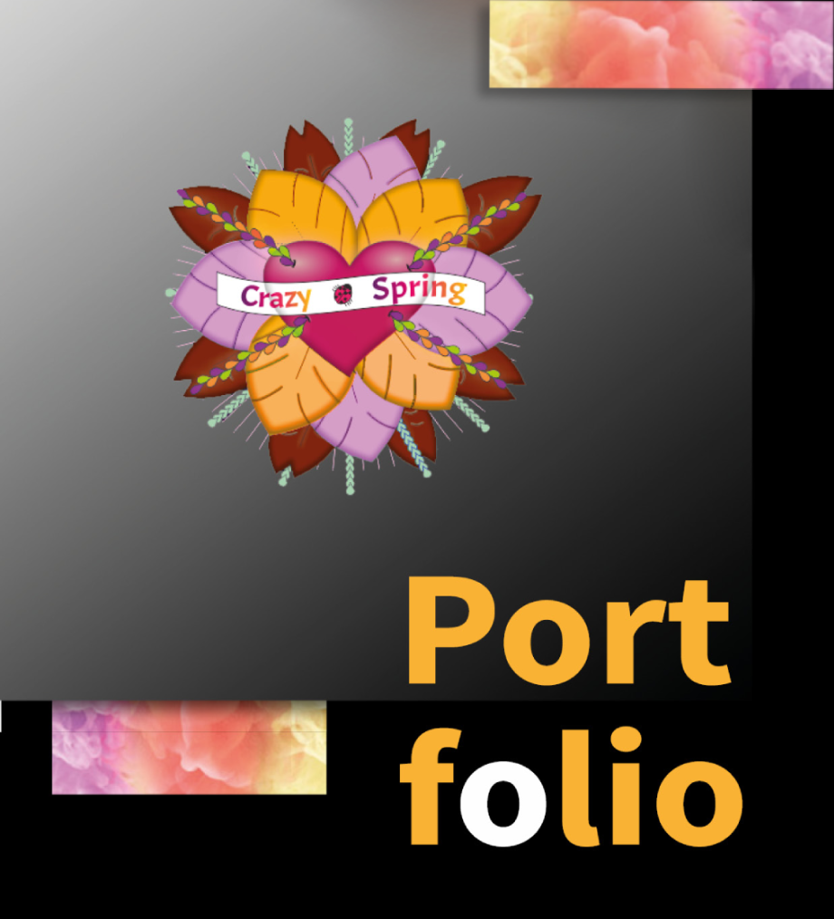 flor, con letras, cuadros de colores y letras portfolio